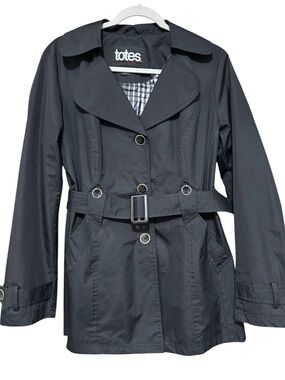 totes Women's Black Belted Trench Coat/Raincoat size M